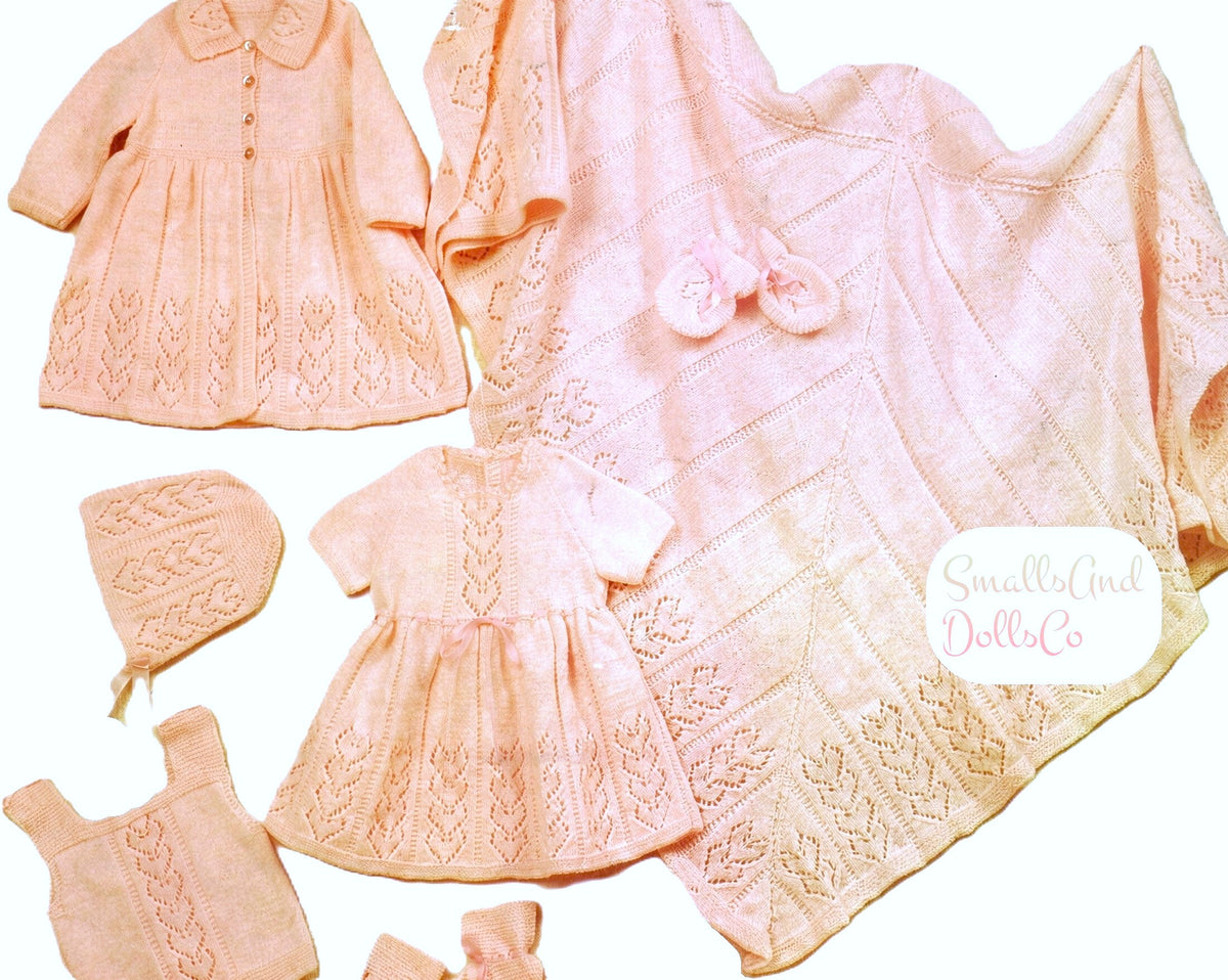 Vintage Knitting Pattern Baby Girl Linked Hearts Layette 8 Pc Set PDF Instant Digital Download 0-6 Months