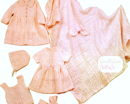 Vintage Knitting Pattern Baby Girl Linked Hearts Layette 8 Pc Set PDF Instant Digital Download 0-6 Months