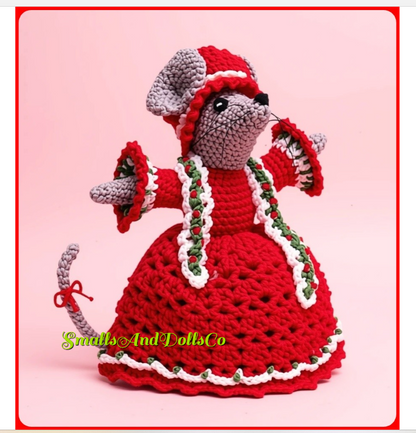 Vintage Christmas Crochet Pattern 11" Mrs Santa Mouse Soft Toy Amigurumi Doll PDF Instant Download Plush Retro Holiday Animal 10 Ply