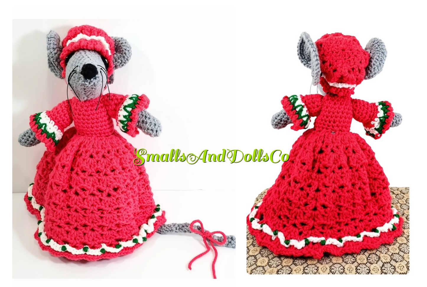 Vintage Christmas Crochet Pattern 11" Mrs Santa Mouse Soft Toy Amigurumi Doll PDF Instant Download Plush Retro Holiday Animal 10 Ply