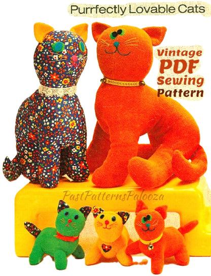 Vintage Sewing Pattern Kitty Cat Family Ginger Joe Calico Carrie Triplet Sock Kittens Soft Fabric Toy Dolls PDF Instant Digital Download