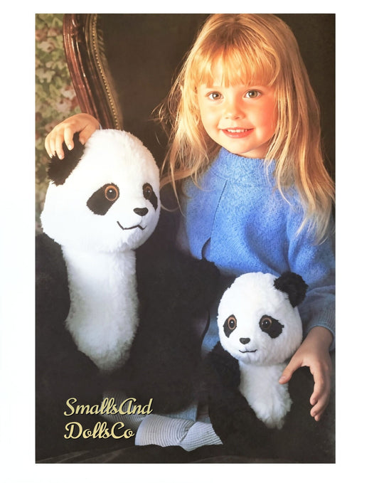 Vintage Sewing Pattern 13" 8" Panda Bears Soft Toy Dolls Plush Faux Fur Fabric Mama and Baby PDF Instant Digital Download Stuffed Animals