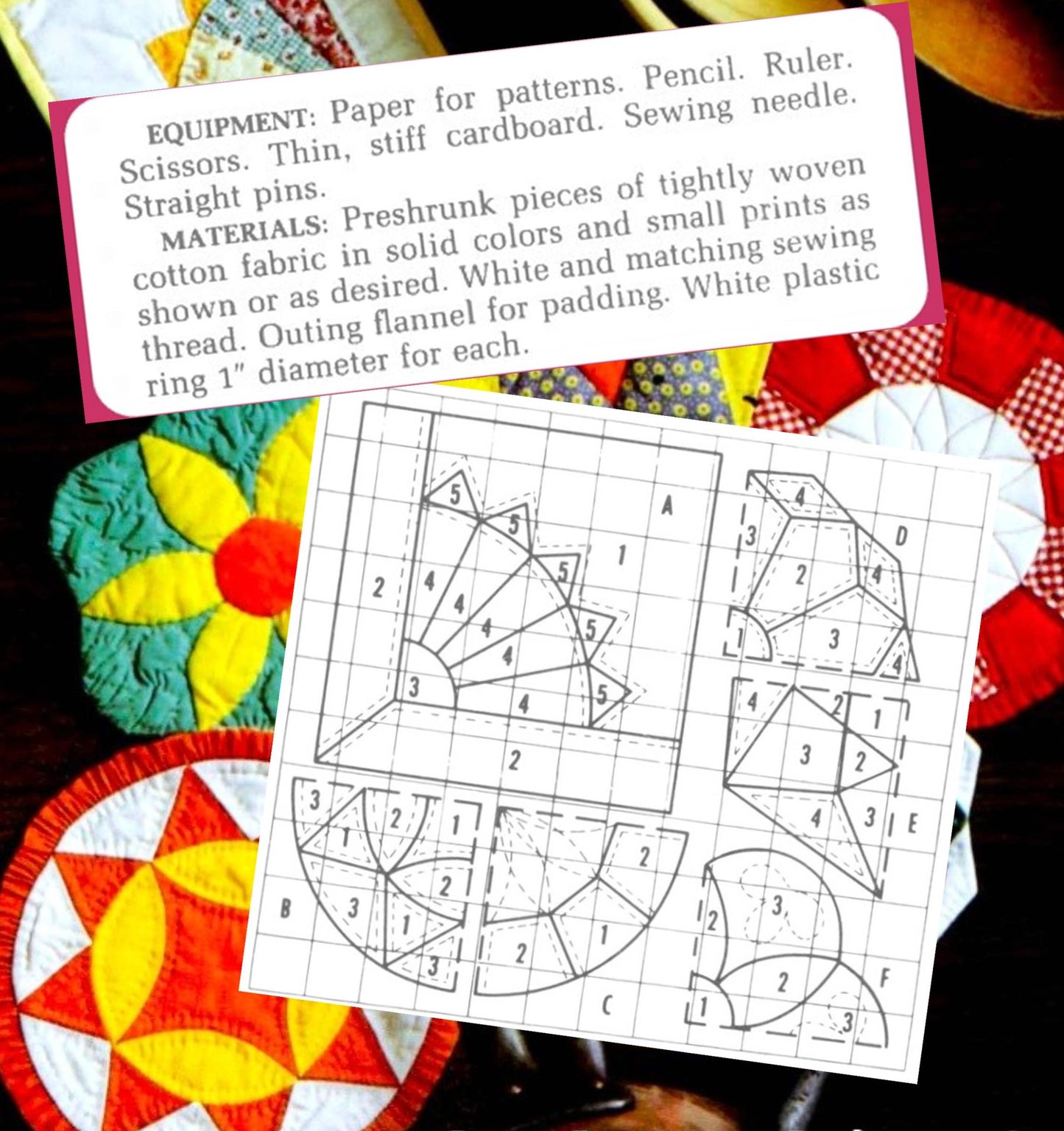 Vintage Sewing Pattern Retro Patchwork Potholders PDF Instant Digital Download Quilted Easy Traditional Motif Pot Holders