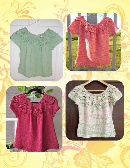 Vintage Knitting Pattern Womens Lacy Eyelet Leaf Yoke Summer Top PDF Instant Digital Download Short Sleeved 12 Ply Extra Small to 5X