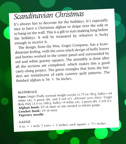 Vintage Crochet Pattern Scandinavian Christmas Holly Afghan PDF Instant Digital Download Tunisian Stitch Cross Stitch Square Blanket 56x56