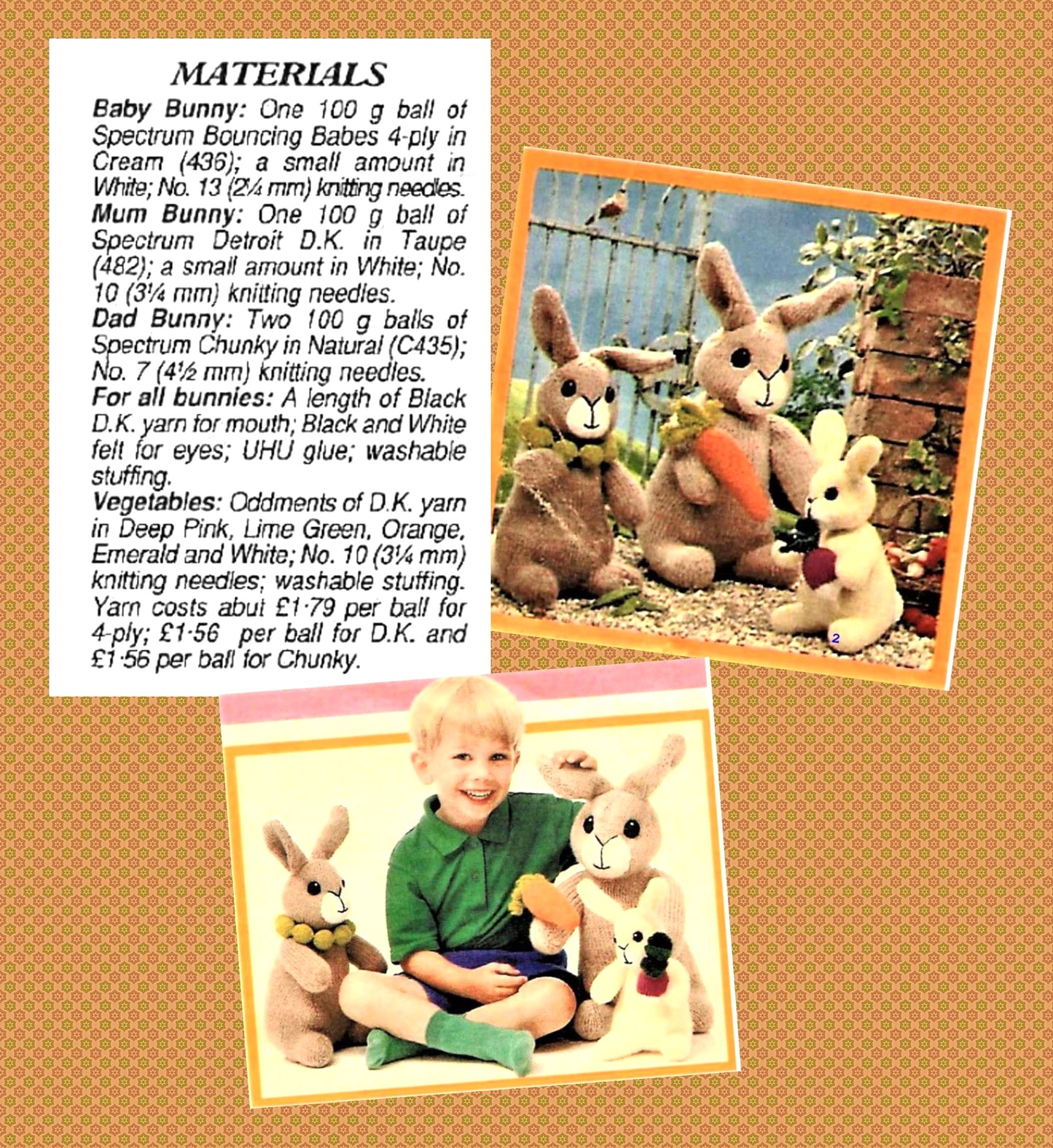 Vintage Knitting Pattern Bunny Family and Their Veggies PDF Instant Digital Download Knitted Mom Dad Baby Rabbits Bunnies Soft Toy Dolls