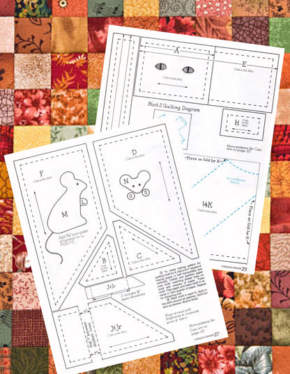Vintage Sewing Pattern Cats in the Attic Bed Quilt PDF Instant Digital Download Kitty Cats and Mice Applique Throw Blanket