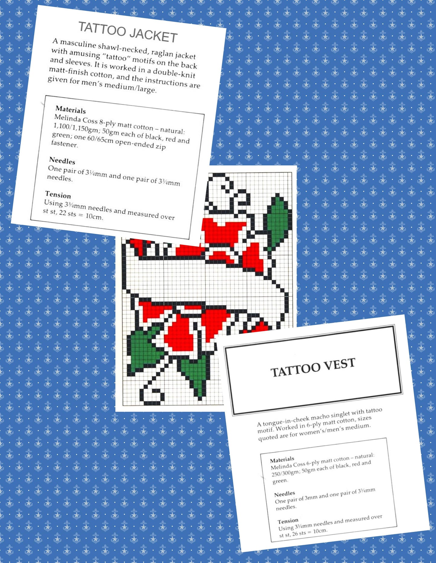 Vintage Knitting Pattern Womens Mens Tattoo Motif Sweater Jacket & Tank Top PDF Instant Digital Download Fun Novelty Roses Dagger Tatts Tops