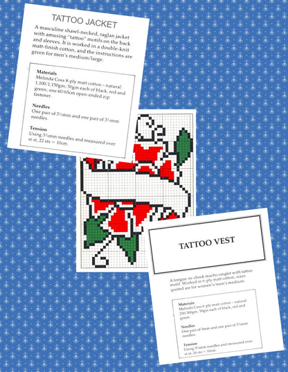 Vintage Knitting Pattern Womens Mens Tattoo Motif Sweater Jacket & Tank Top PDF Instant Digital Download Fun Novelty Roses Dagger Tatts Tops