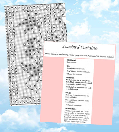 Vintage Thread Crochet Pattern Love Birds Window Valance Panel Cafe Curtains PDF Instant Digital Download Dove Motif Design