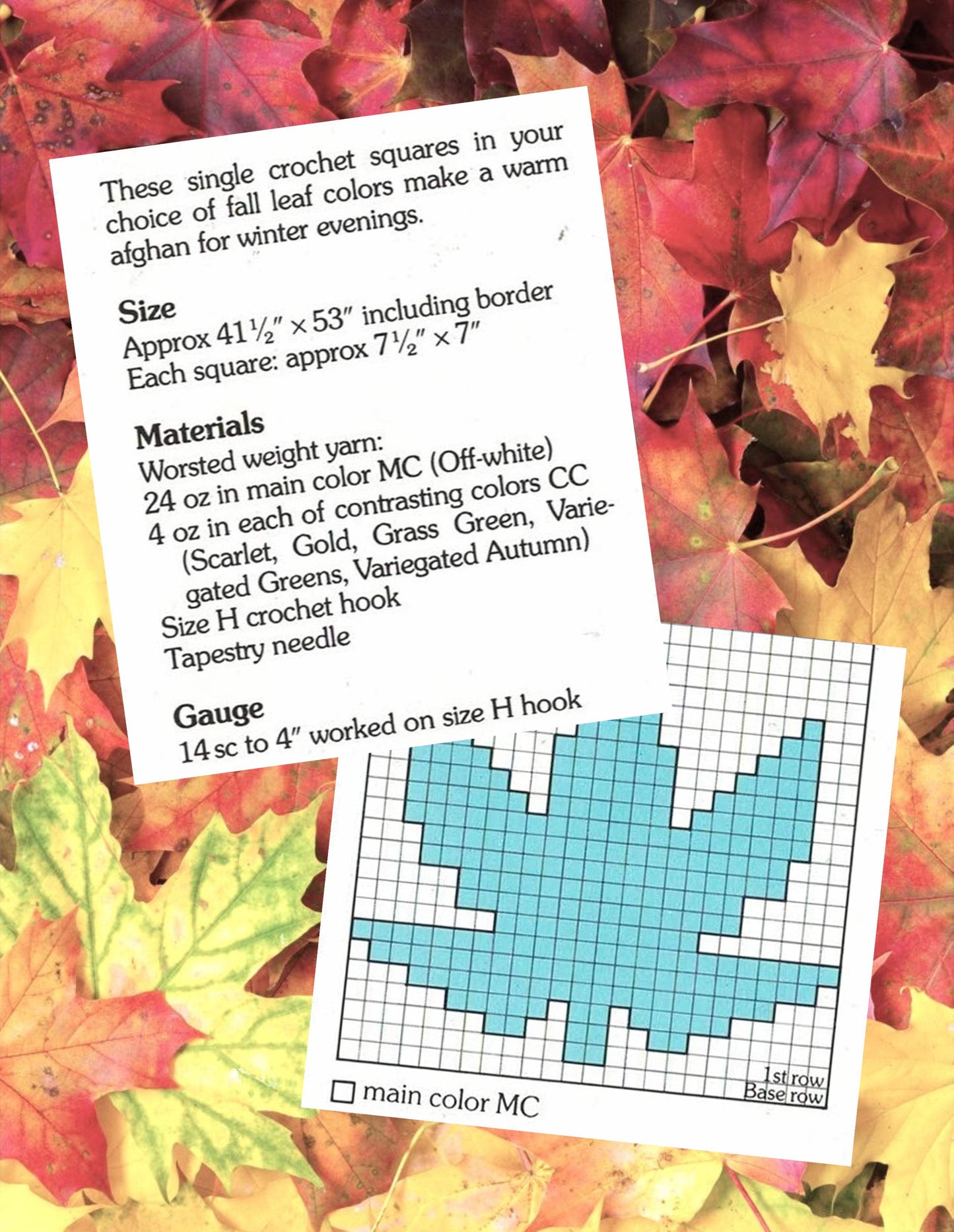 Vintage Crochet Pattern Maple Leaf Squares Afghan PDF Instant Digital Download Fall Autumn Leaves Motif Throw Blanket