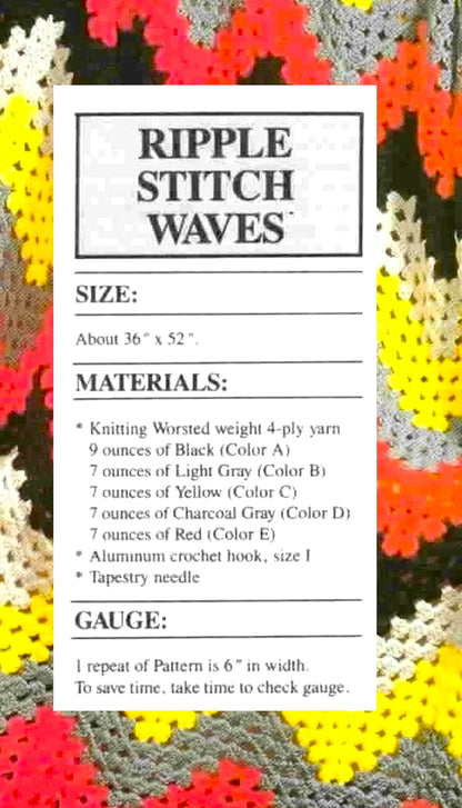 Vintage Crochet Pattern Ripple Stitch Waves Afghan Pattern PDF Instant Digital Download Quick Easy Beginners Chevron Zig Zag Blanket 10 Ply