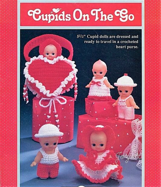 Vintage Crochet Patterns Cupids On The Go Valentines Outfits for 5-6" Cutie Cupid Kewpie Impkins Dolls PDF Instant Digital Download 5 Ply