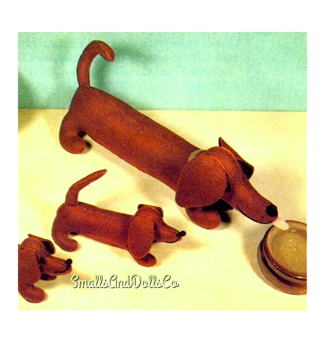 Vintage Sewing Pattern 24" Dachshund Mama Dog and 10" Puppies Felt Fabric Soft Toys PDF Instant Digital Download Stuffed Weiner Sausage Dogs