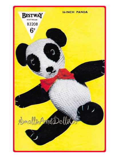 Vintage Knitting Pattern 16" Panda Bear Soft Toy Doll PDF Instant Digital Download Easy Garter Stitch Stuffed Animal Bulky Chunky 12 Ply