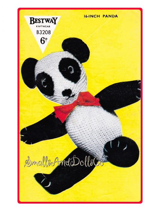 Vintage Knitting Pattern 16" Panda Bear Soft Toy Doll PDF Instant Digital Download Easy Garter Stitch Stuffed Animal Bulky Chunky 12 Ply