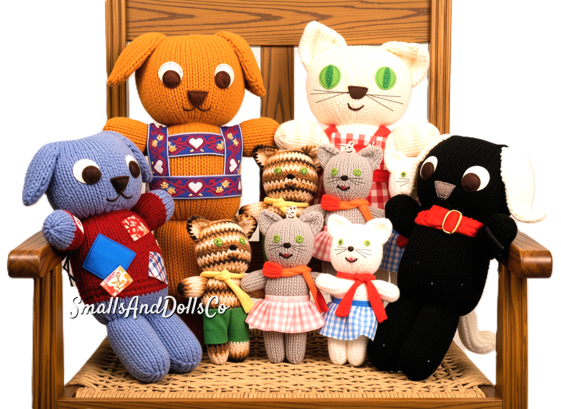Vintage Knitting Pattern Cute Puppy Dog Kitty Cat Kittens Families Amigurumi Soft Toy Dolls PDF Instant Digital Download Kitsch Kawaii Pets