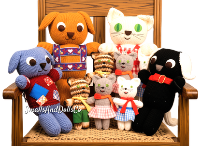 Vintage Knitting Pattern Cute Puppy Dog Kitty Cat Kittens Families Amigurumi Soft Toy Dolls PDF Instant Digital Download Kitsch Kawaii Pets