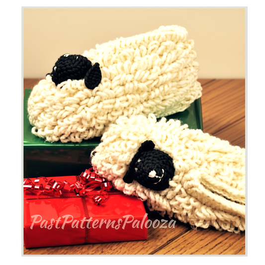 Vintage Crochet Pattern Womens Cute Loopy Lamb Sleepy Sheep Animal Slippers PDF Instant Digital Download Bulky 12 Ply Sizes S M L Adults