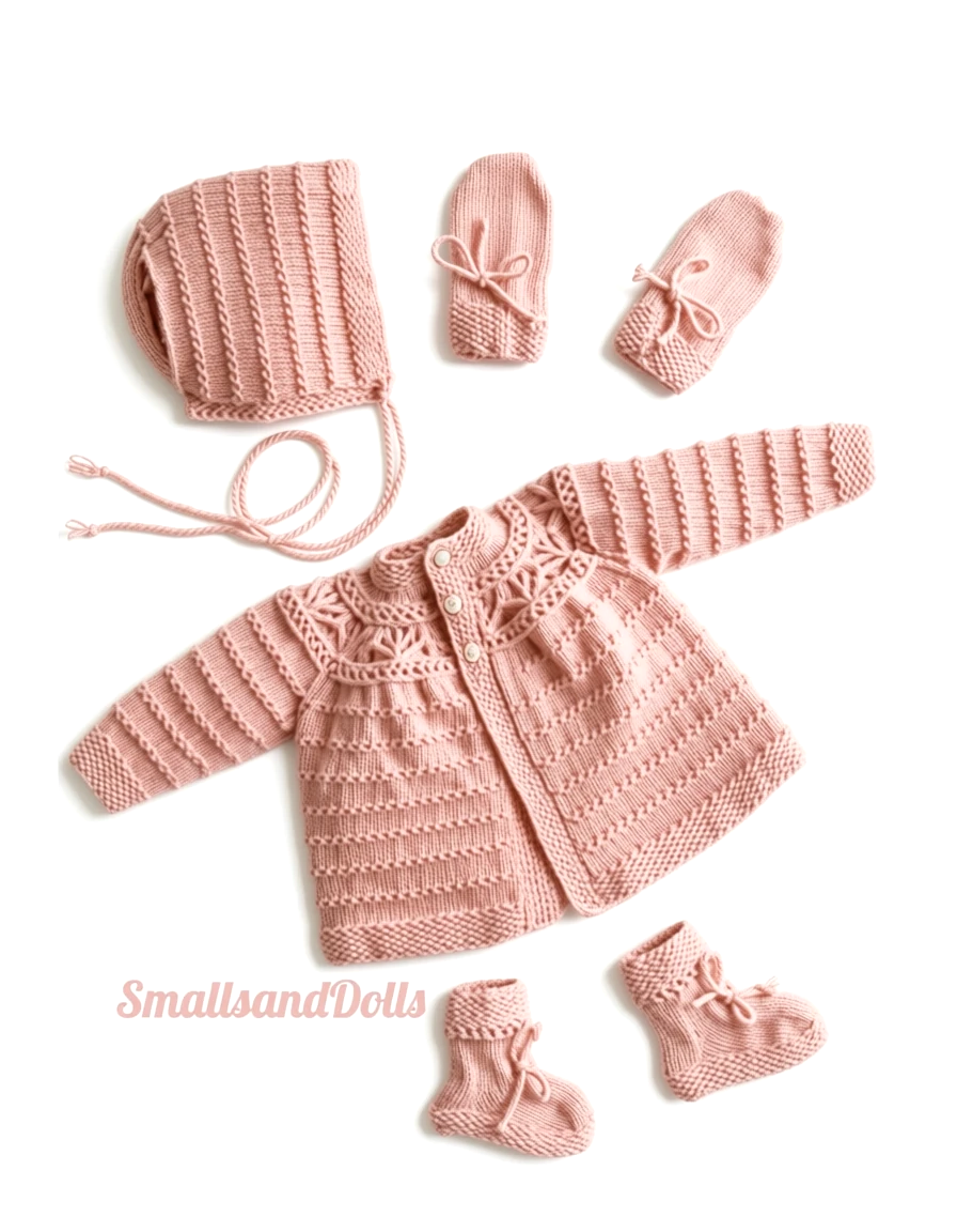 Vintage Knitting Pattern Moss Stitch Trimmed Baby Coat Set PDF Instant Download 0-12m 4 Ply