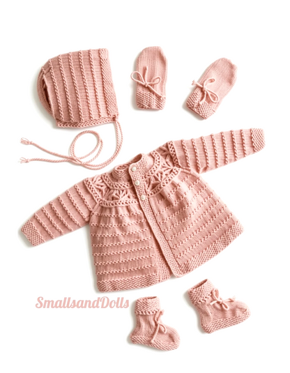 Vintage Knitting Pattern Moss Stitch Trimmed Baby Coat Set PDF Instant Download 0-12m 4 Ply