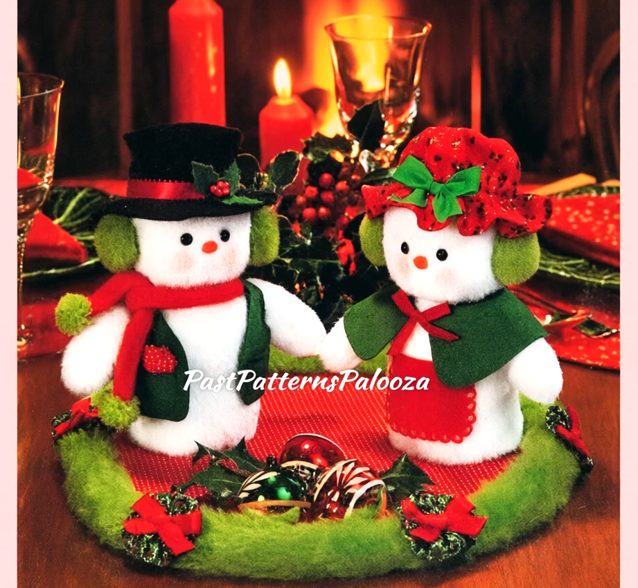 Vintage Christmas Sewing Pattern 7" Mr and Mrs Frosty the Snowman Soft Toy Dolls PDF Instant Digital Download Faux Fur Fabric Snow Couple