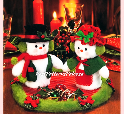 Vintage Christmas Sewing Pattern 7" Mr and Mrs Frosty the Snowman Soft Toy Dolls PDF Instant Digital Download Faux Fur Fabric Snow Couple