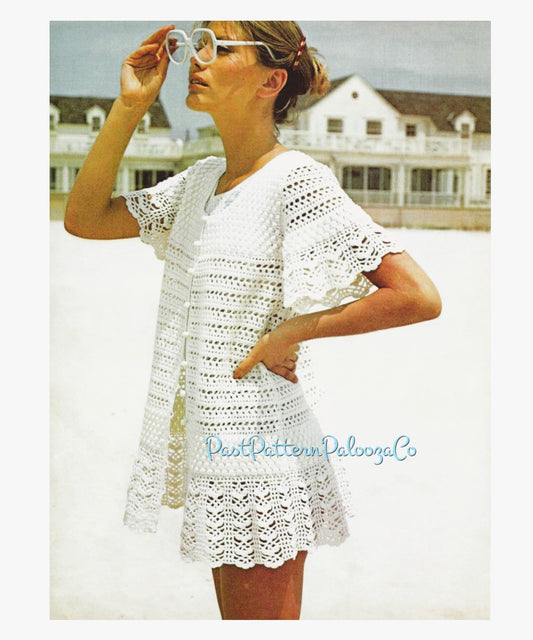 Vintage Crochet Pattern Womens Lacy Beach Dress CoverUp Tunic PDF Instant Digital Download 70s Boho Bohemian Lace Summer Swimsuit Cover Up