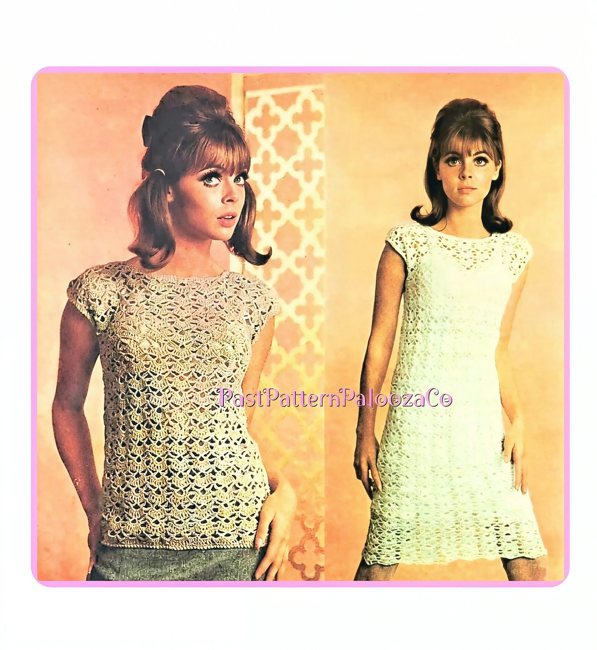 Vintage Crochet Pattern Womens Lacy Fan Stitch Summer Top and Short Skimmer Dress PDF Instant Digital Download Retro Boho Chic DK
