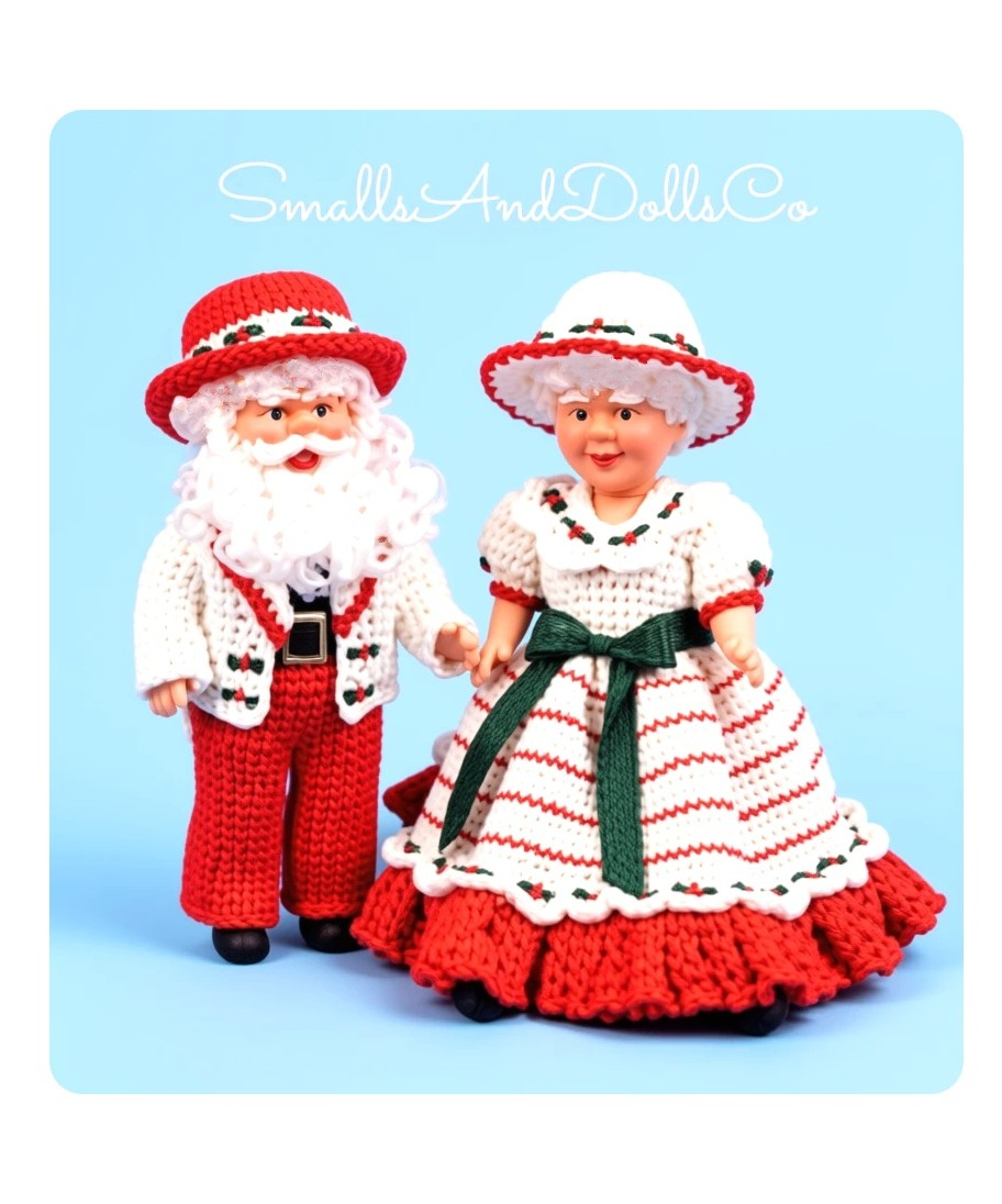 Vintage Crochet Pattern 14" Night On the Town Santa and Mrs Claus Christmas Xmas Dolls PDF Instant Digital Download 10 Ply