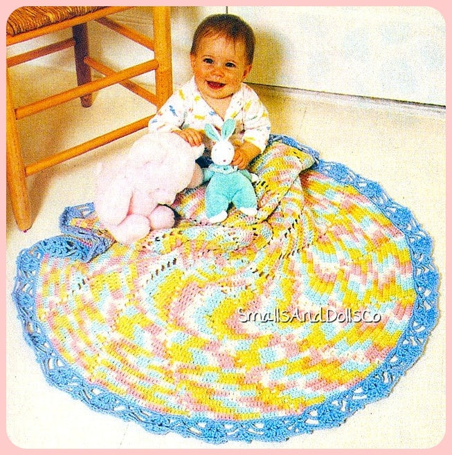 Vintage Crochet Round Ombre Circle Baby Blanket Afghan Pattern PDF Instant Digital Download Infant Shawl