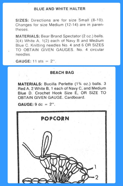 Vintage Knitting Pattern Chevron Striped Halter Sun Top Crossover Neck and Matching Crocheted Duffle Beach Bag PDF Instant Digital Download