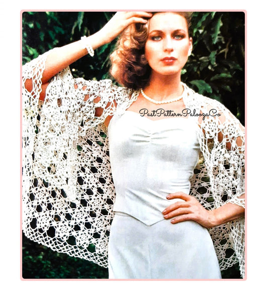 Vintage Crochet Pattern Womens Openwork Flower Motif Lace Shawl PDF Instant Digital Download Light Boho Summer Wrap Cotton Thread