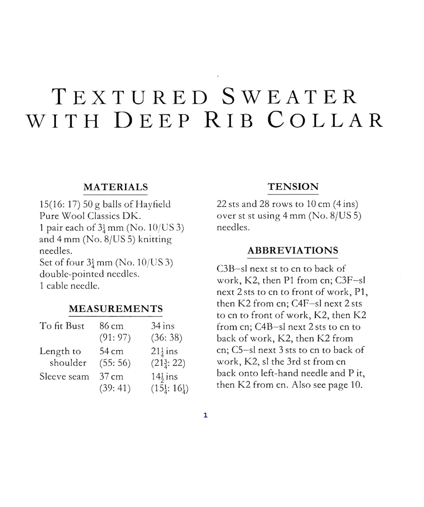 Vintage Knitting Pattern Womens Cowl Collar Sweater PDF Instant Digital Download Cable & Rib Wide Fold Over Collar DK