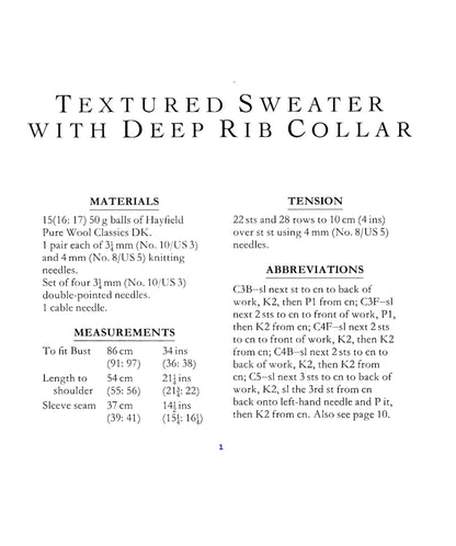 Vintage Knitting Pattern Womens Cowl Collar Sweater PDF Instant Digital Download Cable & Rib Wide Fold Over Collar DK