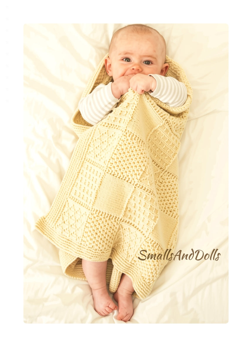 Vintage Knitting Pattern Textured Squares Baby Blanket PDF Instant Digital Download Knit Lapghan Crib Cover DK