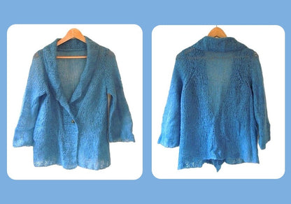 Vintage Knitting Pattern Mohair Beach Jacket Swimsuit Cover Wrap PDF Instant Digital Download Boho 70s Summer Shawl Collar Cardi Coat 12 Ply