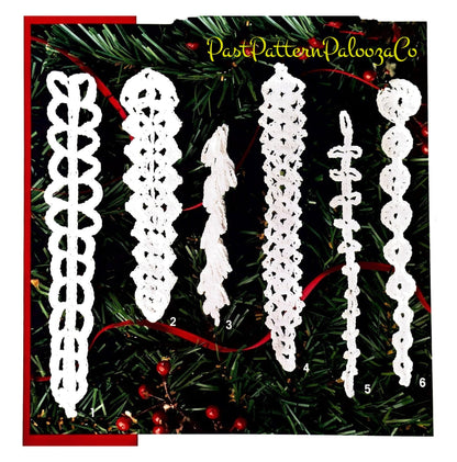 Vintage Christmas Crochet Pattern Lacy Icicle Ornaments Hanging Tree Trimmings PDF Instant Digital Download Cotton Thread