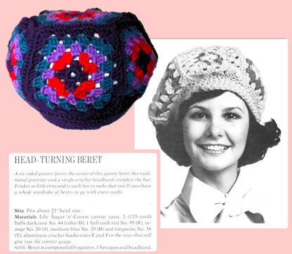 Vintage Crochet Pattern Retro Granny Square Beret Hat PDF Instant Digital Download Groovy Head Turning Beret Tam