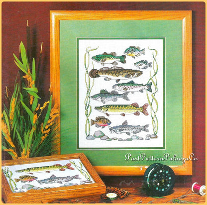 Vintage Fish Sampler Cross Stitch Pattern 9 Freshwater Fish PDF Instant Digital Download Embroidery Fishing Motifs Gift For Angler