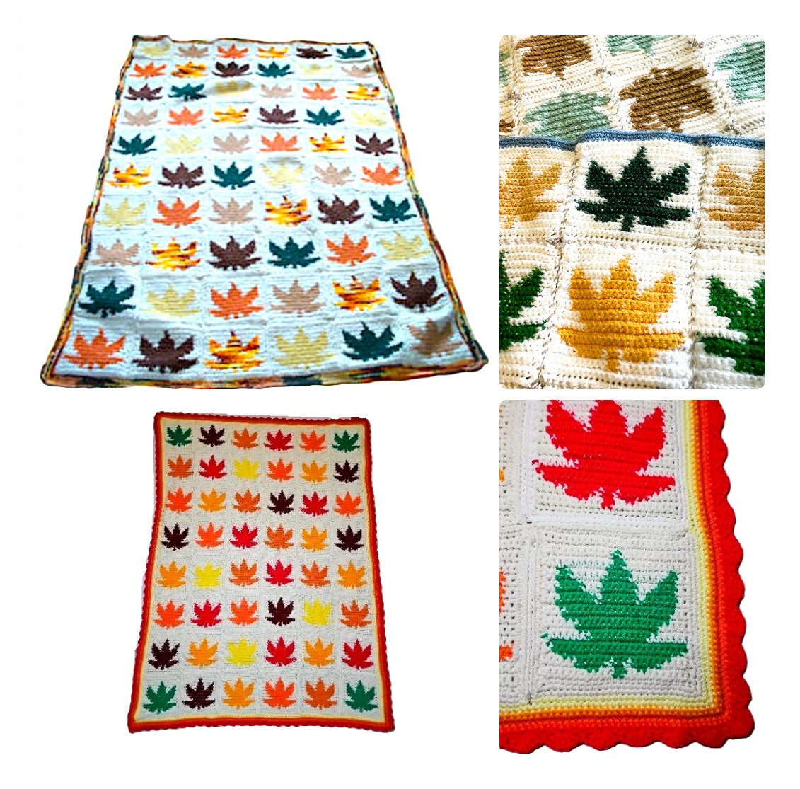 Vintage Crochet Pattern Maple Leaf Squares Afghan PDF Instant Digital Download Fall Autumn Leaves Motif Throw Blanket
