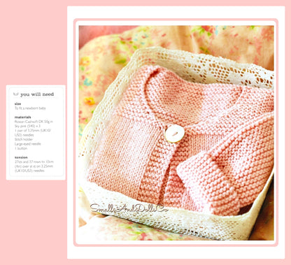 Vintage Knitting Pattern Easy Beginner Newborn Baby Cardigan Sweater PDF Instant Digital Download Garter Stocking Stitch DK