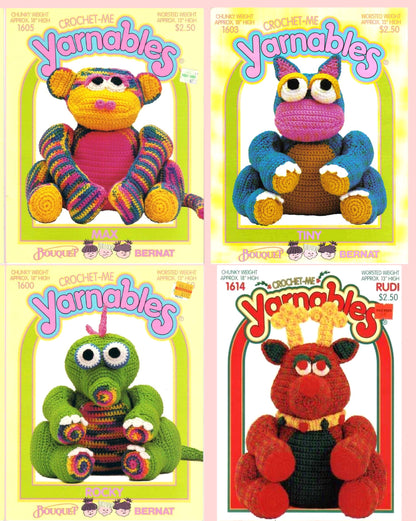 Vintage Crochet Me Yarnables Patterns 16" Cute Amigurumi Doll Creature Critters PDF Instant Digital Download Animal Soft Toys Set of 12