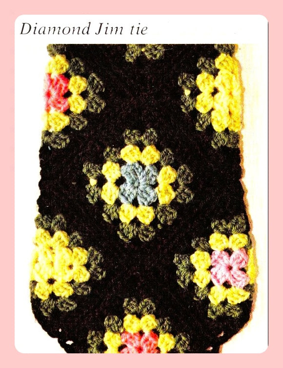 Vintage Crochet Pattern Mens Classic Granny Square Neck Tie PDF Instant Digital Download Quick Easy Knit Retro 70s Diamond Jim 4 Ply