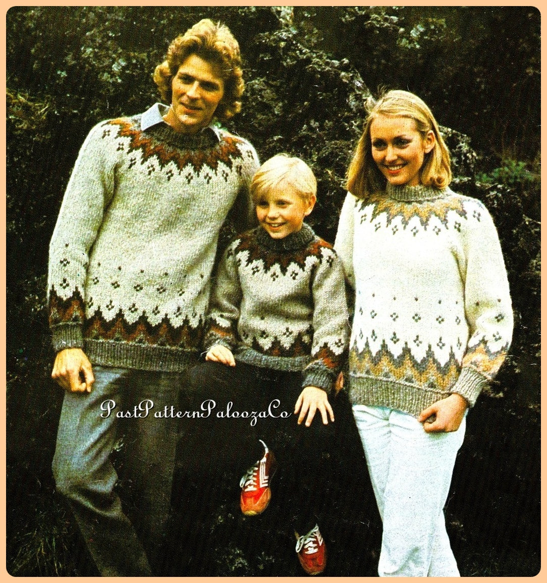 Vintage Knitting Pattern Family Icelandic Sweaters Nordic FairIsle Knit Pullover Jumpers PDF Instant Digital Download Womens Mens Childs