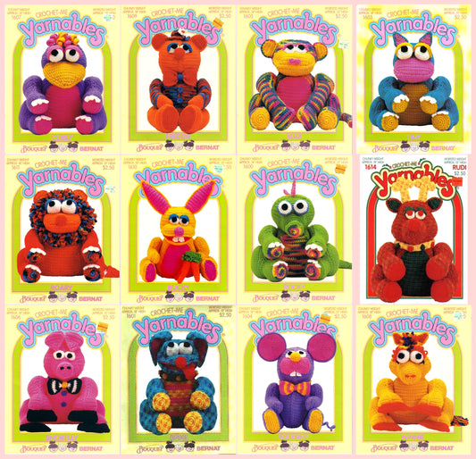 Vintage Crochet Me Yarnables Patterns 16" Cute Amigurumi Doll Creature Critters PDF Instant Digital Download Animal Soft Toys Set of 12