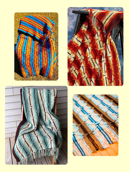 Vintage Crochet Afghan Navajo Indian Diamonds & Stripes Blanket Pattern PDF Instant Digital Download Retro 70s Diamonds Fringe Design