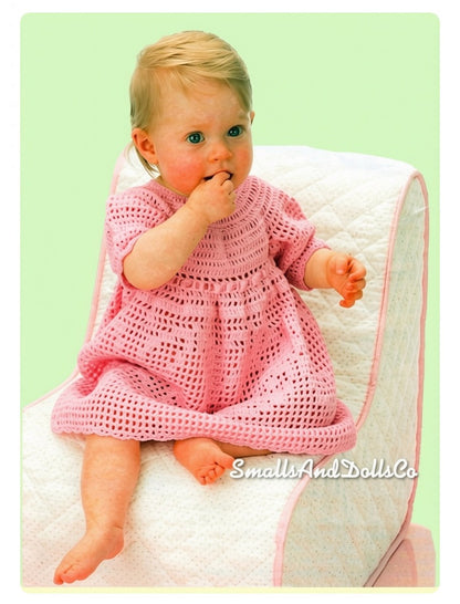 Vintage Filet Crochet Pattern Pretty Baby Girl Diamond Motif Dress PDF Instant Digital Download Lace Mesh Toddler 18m - 2 years 4 Ply