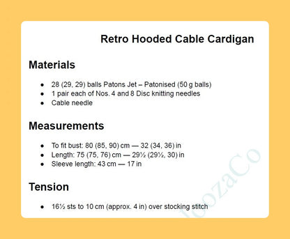 Vintage Knitting Pattern Womens Hooded Cable Cardigan Sweater Jacket PDF Instant Digital Download Oversize Hood Belted Cardi 1970s 12 Ply