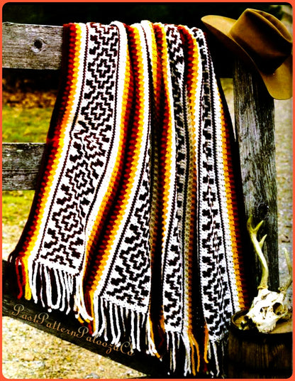 Vintage Crochet Pattern Southwestern Western Afghan PDF Instant Digital Download Cowboy Range Mosaic Design Throw Blanket 10 Ply